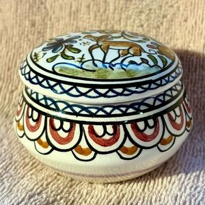 Handcrafted Ceramic Art Piece with Floral and Deer Design